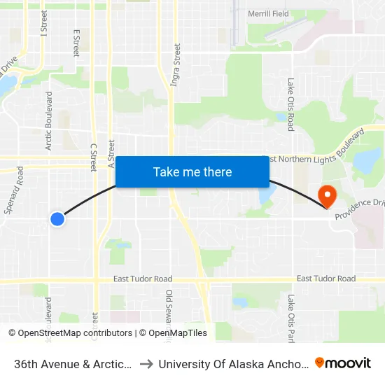 36th Avenue & Arctic Ese to University Of Alaska Anchorage map