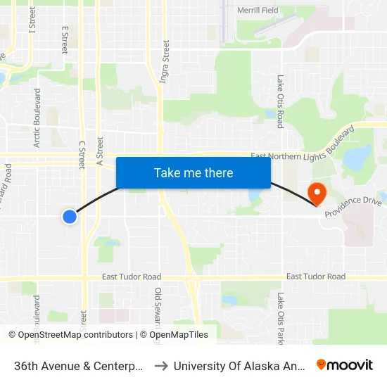36th Avenue & Centerpoint Ese to University Of Alaska Anchorage map