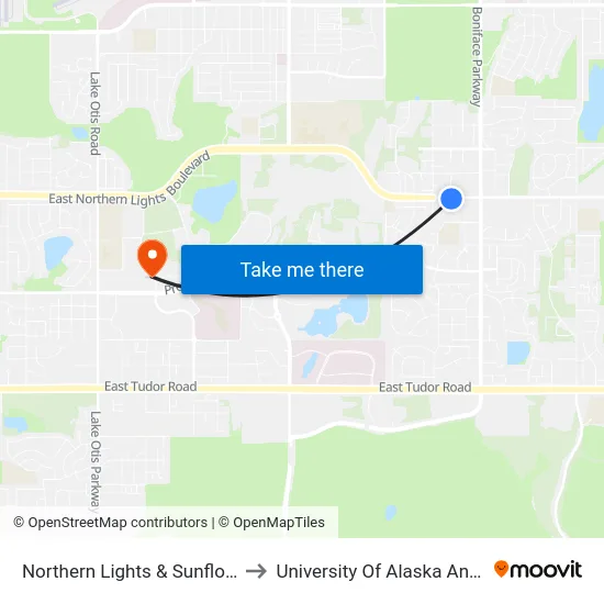 Northern Lights & Sunflower Ese to University Of Alaska Anchorage map
