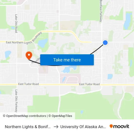 Northern Lights & Boniface Ese to University Of Alaska Anchorage map