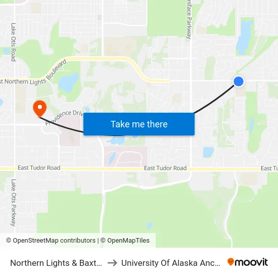 Northern Lights & Baxter Ese to University Of Alaska Anchorage map