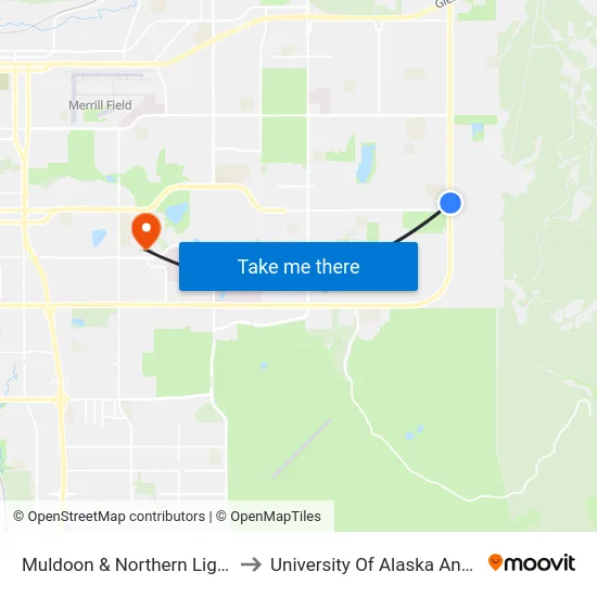 Muldoon & Northern Lights Nne to University Of Alaska Anchorage map