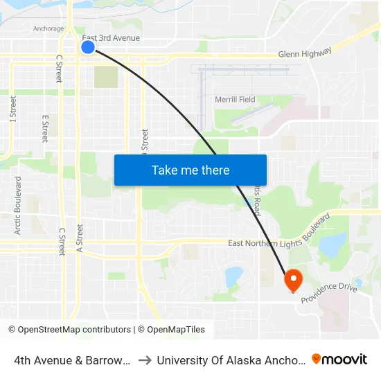 4th Avenue & Barrow Ese to University Of Alaska Anchorage map