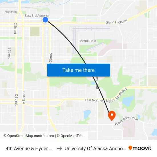 4th Avenue & Hyder Wsw to University Of Alaska Anchorage map