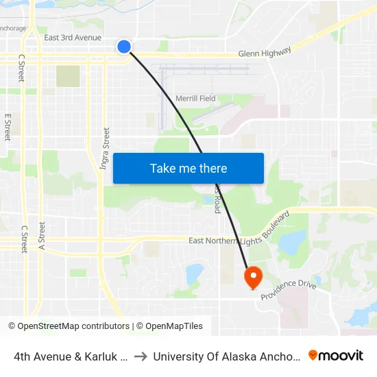 4th Avenue & Karluk Ese to University Of Alaska Anchorage map