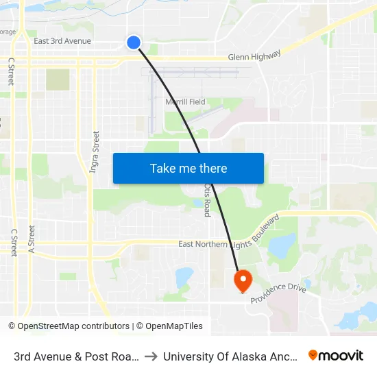 3rd Avenue & Post Road Ese to University Of Alaska Anchorage map