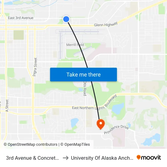 3rd Avenue & Concrete Ese to University Of Alaska Anchorage map
