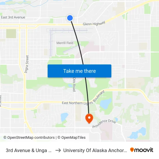 3rd Avenue & Unga Ese to University Of Alaska Anchorage map