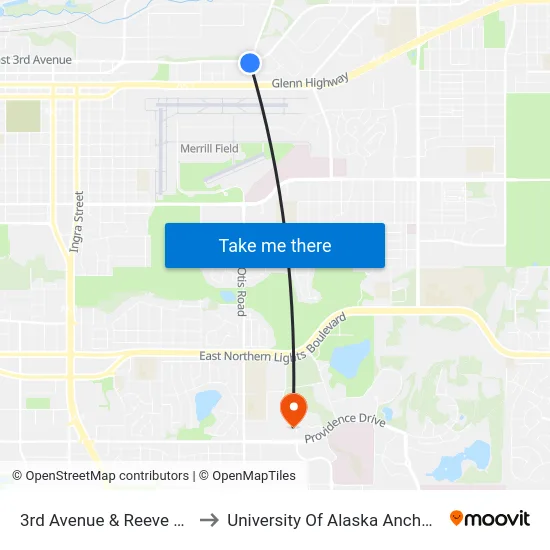 3rd Avenue & Reeve Wsw to University Of Alaska Anchorage map