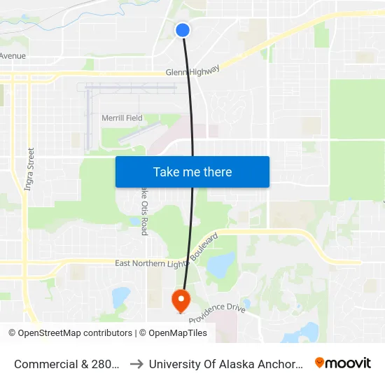 Commercial & 2800 S to University Of Alaska Anchorage map