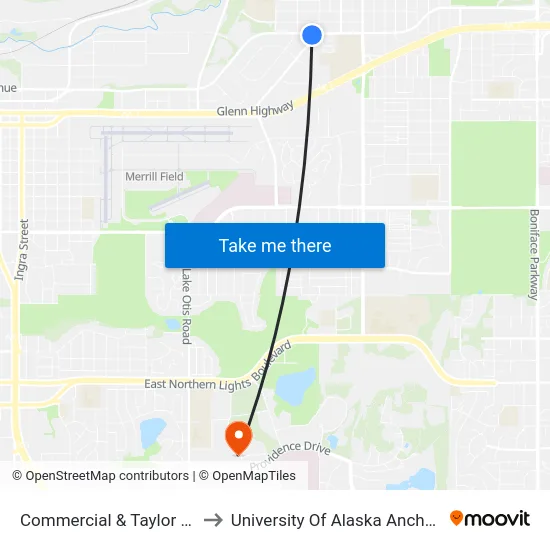 Commercial & Taylor Wsw to University Of Alaska Anchorage map