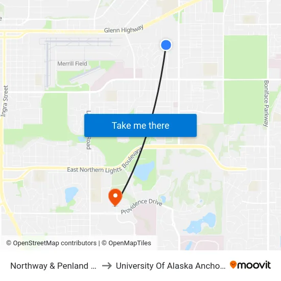 Northway & Penland Ssw to University Of Alaska Anchorage map