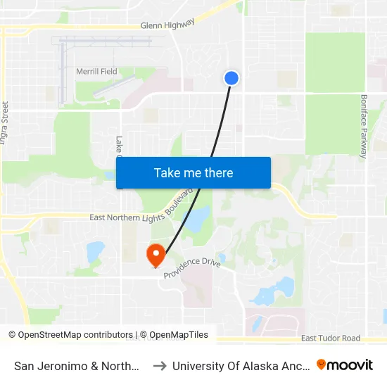 San Jeronimo & Northway Ese to University Of Alaska Anchorage map
