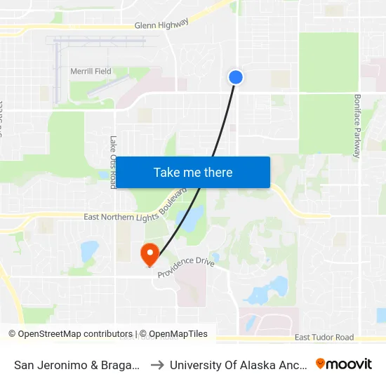 San Jeronimo & Bragaw Wsw to University Of Alaska Anchorage map