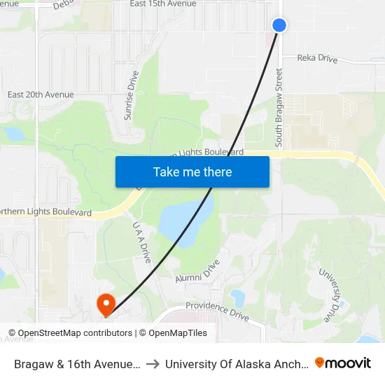 Bragaw & 16th Avenue Nnw to University Of Alaska Anchorage map