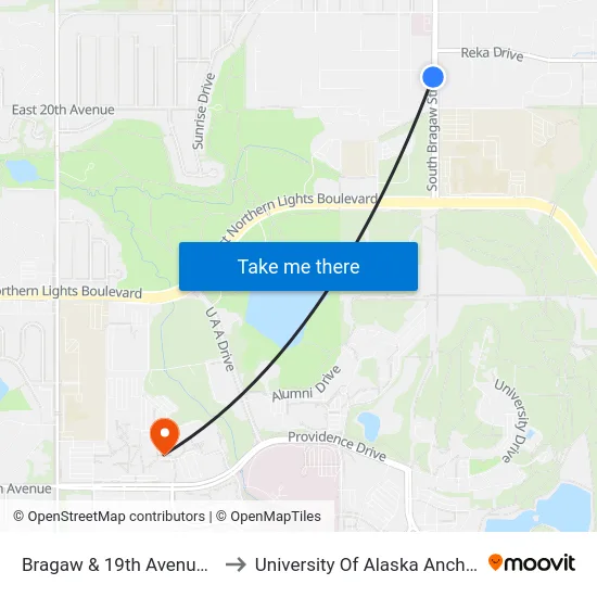 Bragaw & 19th Avenue Ssw to University Of Alaska Anchorage map