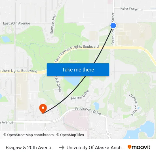 Bragaw & 20th Avenue Ssw to University Of Alaska Anchorage map