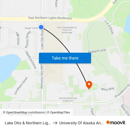 Lake Otis & Northern Lights Ssw to University Of Alaska Anchorage map