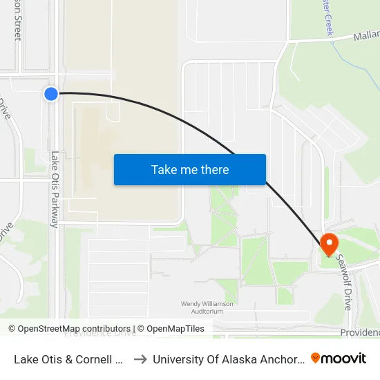 Lake Otis & Cornell Ssw to University Of Alaska Anchorage map