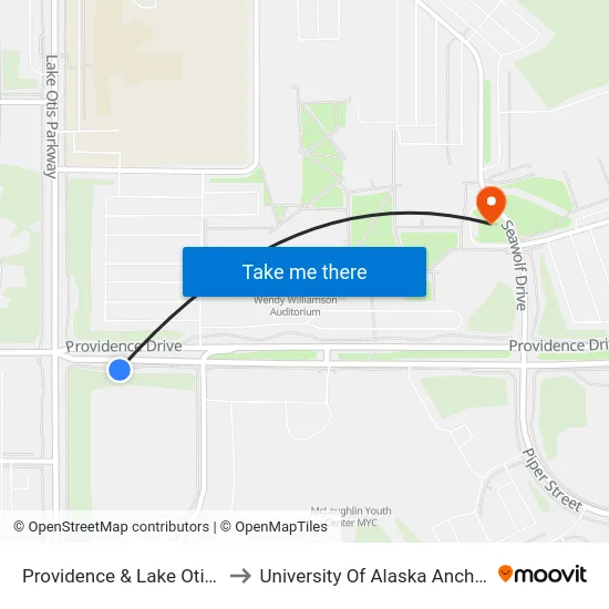 Providence & Lake Otis Ese to University Of Alaska Anchorage map