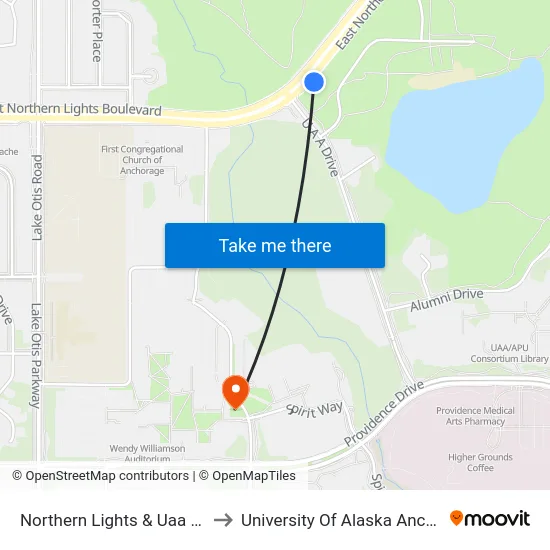 Northern Lights & Uaa Dr Ese to University Of Alaska Anchorage map