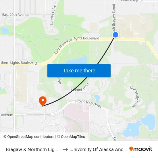Bragaw & Northern Lights Nne to University Of Alaska Anchorage map