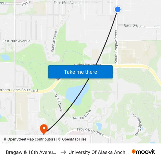 Bragaw & 16th Avenue Nne to University Of Alaska Anchorage map