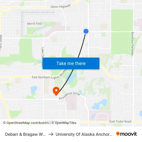 Debarr & Bragaw Wnw to University Of Alaska Anchorage map