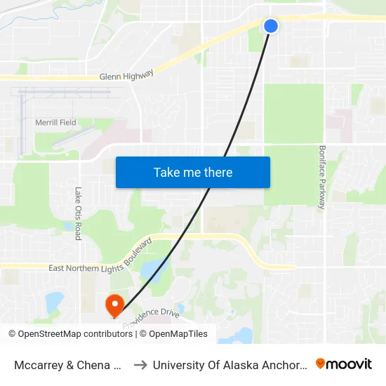 Mccarrey & Chena Nne to University Of Alaska Anchorage map