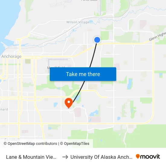 Lane & Mountain View Nne to University Of Alaska Anchorage map