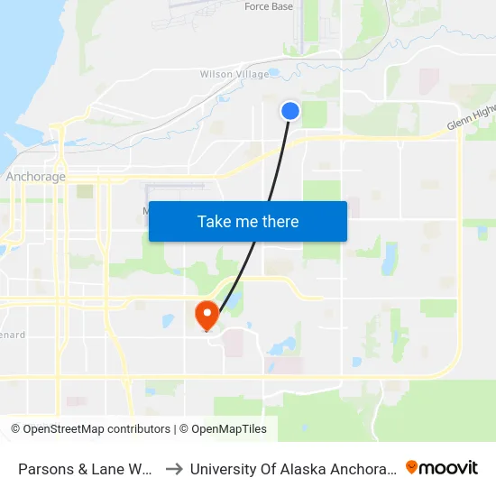 Parsons & Lane Wnw to University Of Alaska Anchorage map