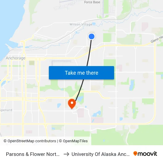 Parsons & Flower North Wnw to University Of Alaska Anchorage map