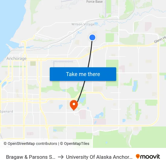 Bragaw & Parsons Ssw to University Of Alaska Anchorage map