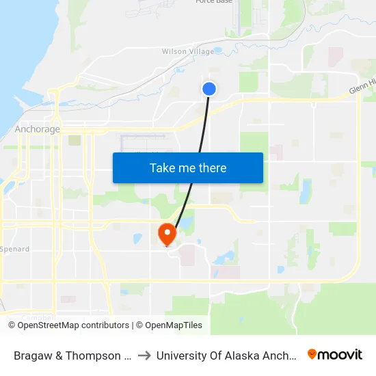 Bragaw & Thompson Ssw to University Of Alaska Anchorage map