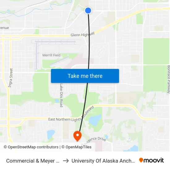 Commercial & Meyer Wnw to University Of Alaska Anchorage map