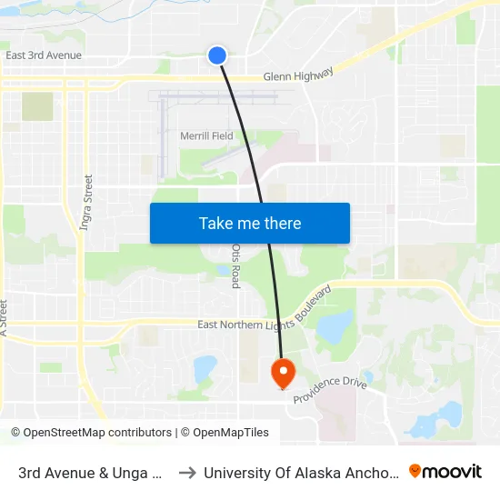 3rd Avenue & Unga Wnw to University Of Alaska Anchorage map