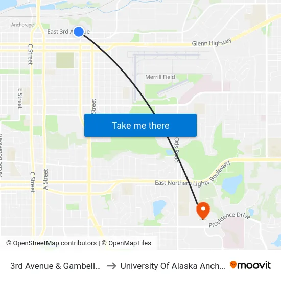 3rd Avenue & Gambell Wnw to University Of Alaska Anchorage map