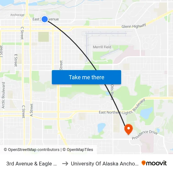 3rd Avenue & Eagle Wnw to University Of Alaska Anchorage map