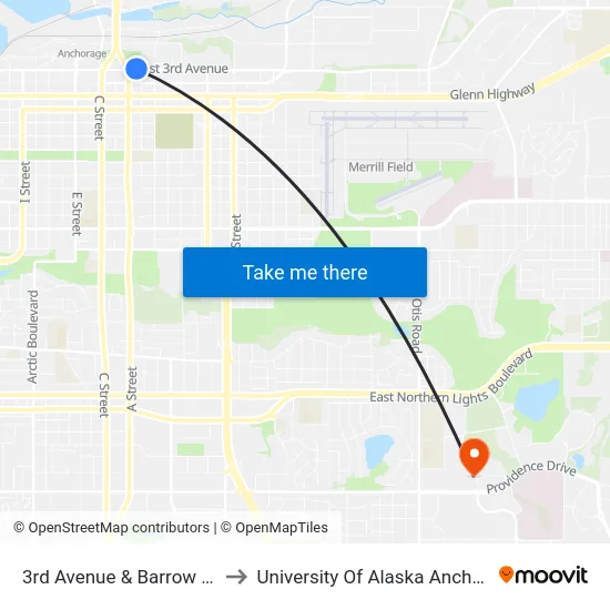 3rd Avenue & Barrow Wnw to University Of Alaska Anchorage map