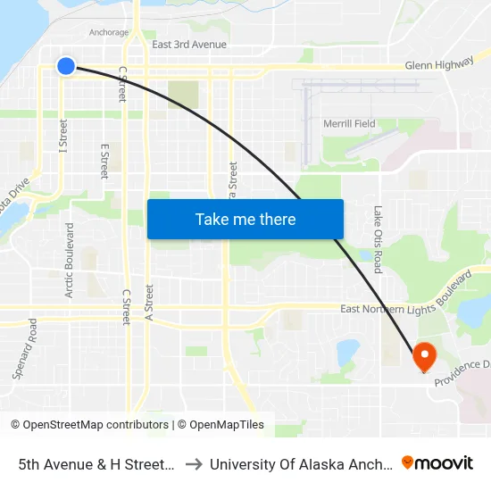 5th Avenue & H Street Wnw to University Of Alaska Anchorage map