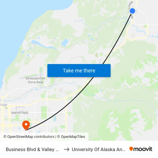 Business Blvd & Valley Rvr West to University Of Alaska Anchorage map