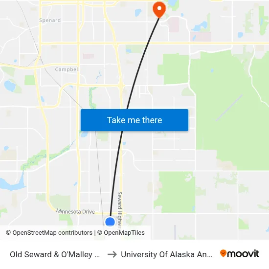 Old Seward & O'Malley Ctr Nnw to University Of Alaska Anchorage map