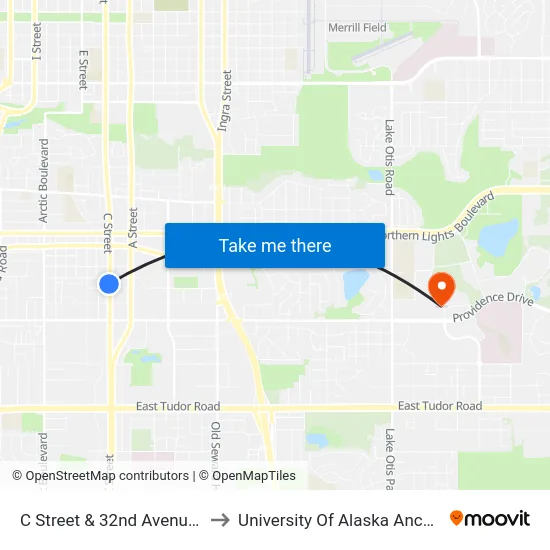 C Street & 32nd Avenue Ssw to University Of Alaska Anchorage map