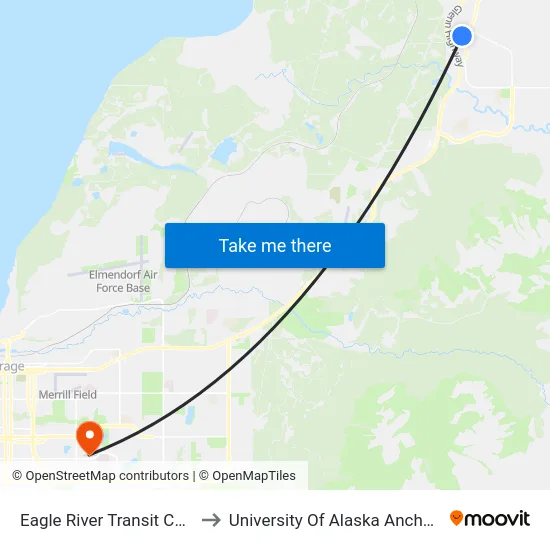 Eagle River Transit Center to University Of Alaska Anchorage map