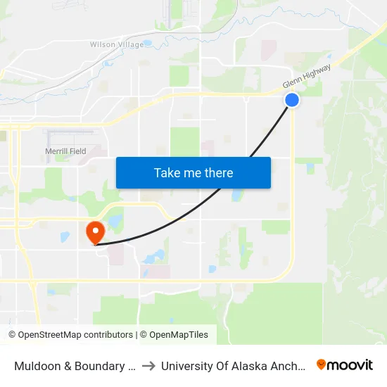 Muldoon & Boundary Ssw to University Of Alaska Anchorage map
