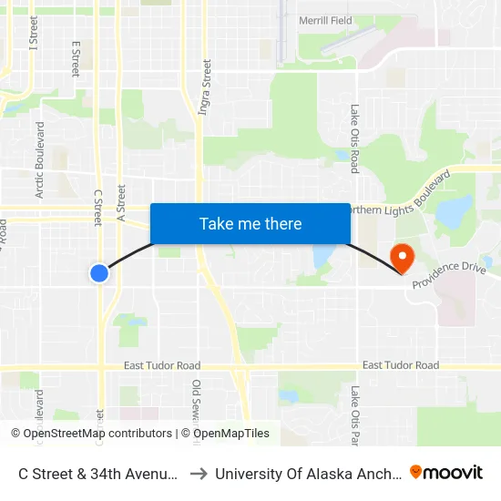 C Street & 34th Avenue Ssw to University Of Alaska Anchorage map