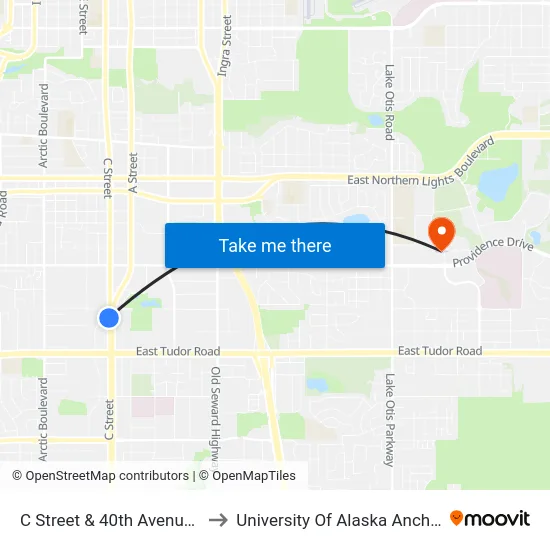 C Street & 40th Avenue Ssw to University Of Alaska Anchorage map