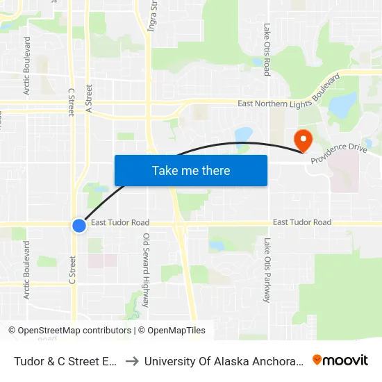 Tudor & C Street Ese to University Of Alaska Anchorage map