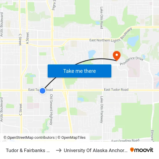 Tudor & Fairbanks Wsw to University Of Alaska Anchorage map