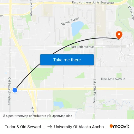 Tudor & Old Seward Ese to University Of Alaska Anchorage map